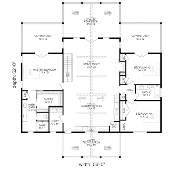 Lake House Plan First Floor - 141S-0015 | House Plans and More