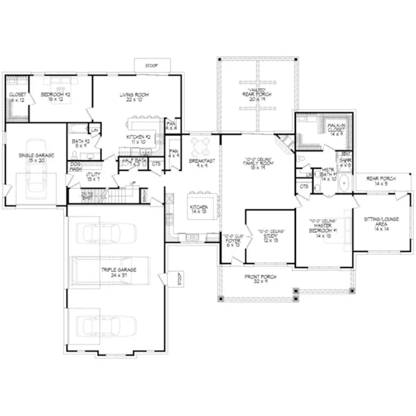 Craftsman House Plan First Floor - 141S-0020 | House Plans and More