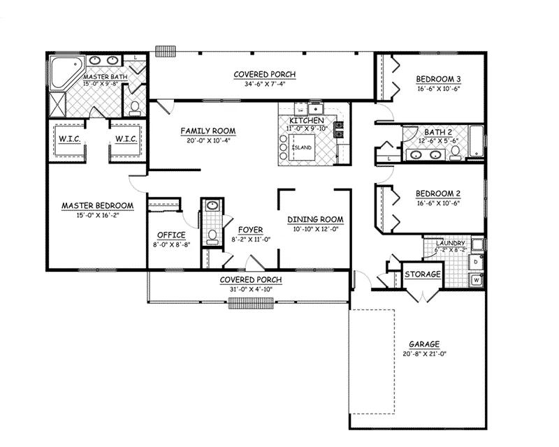 Ranch House Plan First Floor - Thistle Traditional Ranch Home 143D-0001 - Shop House Plans and More
