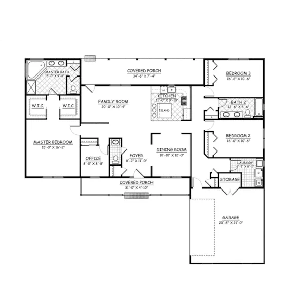 Ranch House Plan First Floor - Thistle Traditional Ranch Home 143D-0001 - Shop House Plans and More