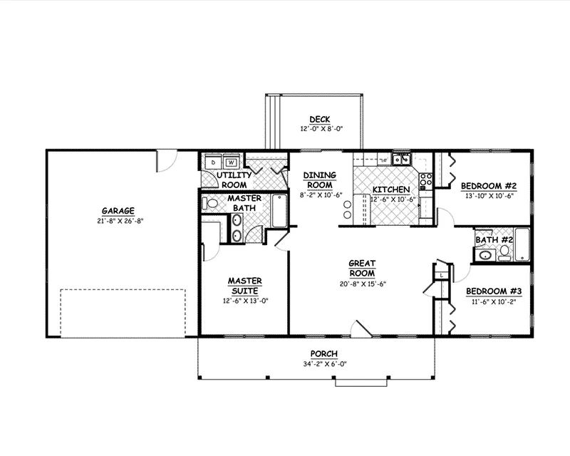 Ranch House Plan First Floor - Valleygate Country Ranch Home 143D-0003 - Shop House Plans and More