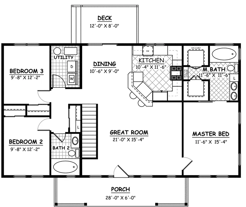 Traditional House Plan Optional Basement - Kimberlin Country Ranch Home 143D-0006 - Search House Plans and More