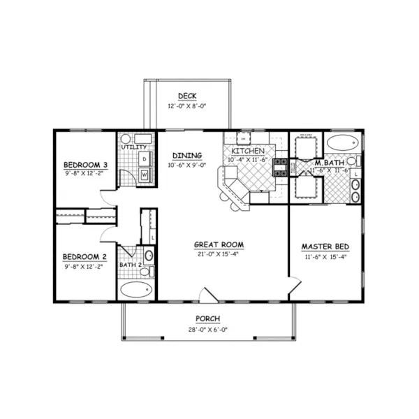 Ranch House Plan First Floor - 143D-0015 - Shop House Plans and More