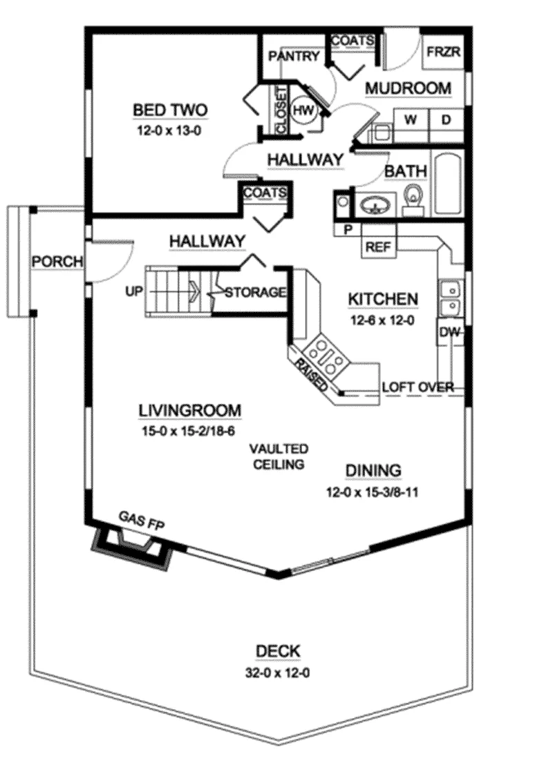 Vacation House Plan First Floor - Keystone Trail A-Frame Home 144D-0001 - Search House Plans and More