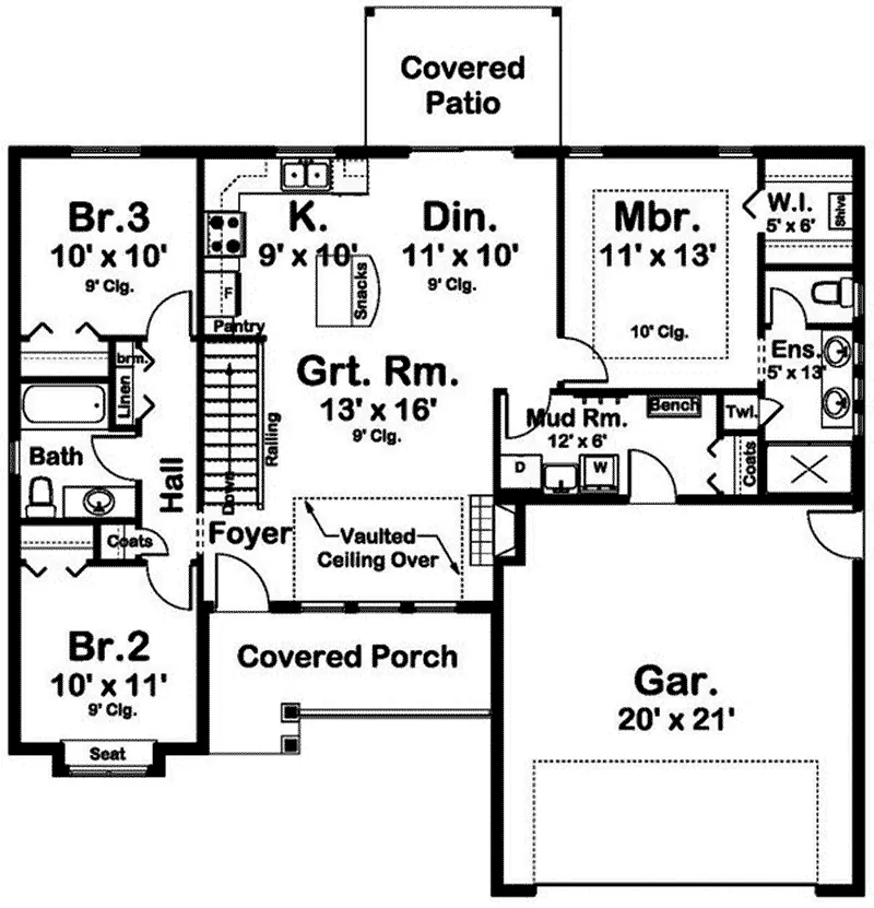 Arts & Crafts House Plan First Floor - 144D-0014 - Shop House Plans and More