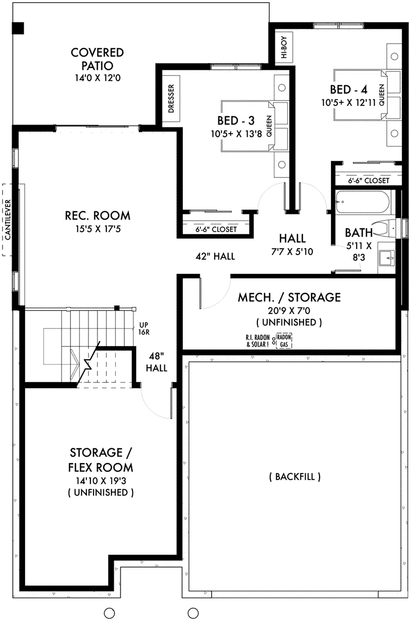 Arts & Crafts House Plan Lower Level Floor - 144D-0020 - Shop House Plans and More