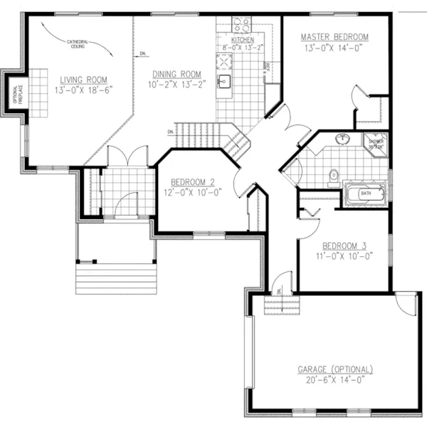 Bungalow House Plan First Floor - Lindenwald Ranch Home 148D-0005 - Shop House Plans and More