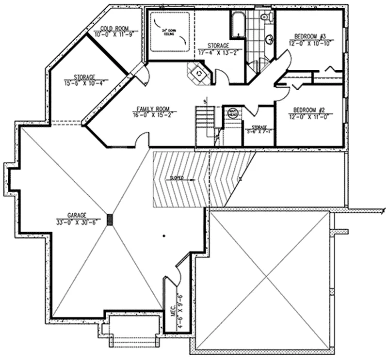 Lower Level Floor - 148D-0012 - Shop House Plans and More