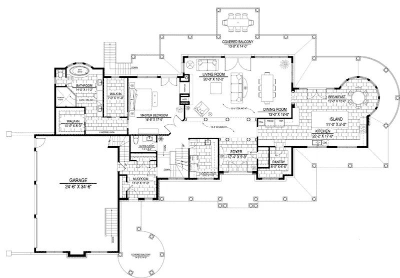 Country House Plan First Floor - 148D-0013 - Shop House Plans and More