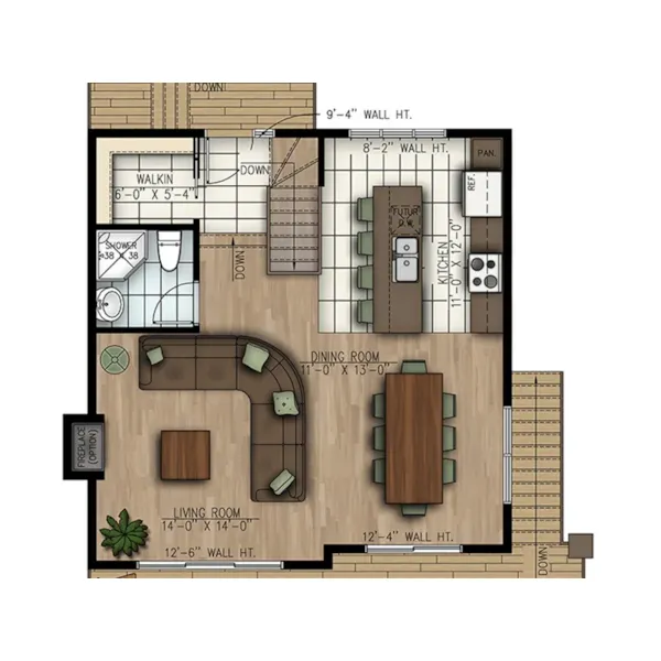 Cabin & Cottage House Plan 3D First Floor - Breakwater Cove Vacation Home 148D-0030 - Shop House Plans and More