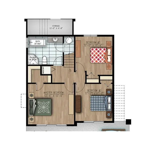 Cabin & Cottage House Plan 3D Lower Level - Breakwater Cove Vacation Home 148D-0030 - Shop House Plans and More