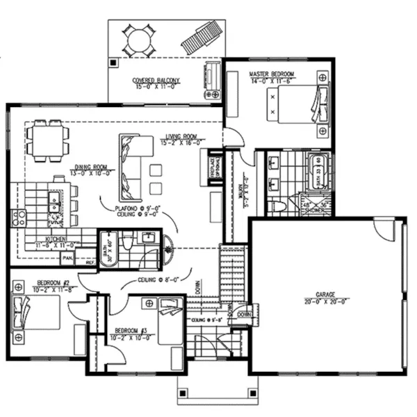 Ranch House Plan First Floor - Smithsville Traditional Home 148D-0036 - Shop House Plans and More