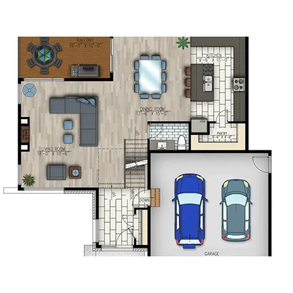 Cabin & Cottage House Plan 3D First Floor - Wilkie Modern Home 148D-0040 - Shop House Plans and More