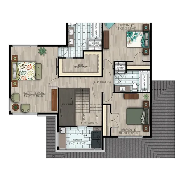 Cabin & Cottage House Plan 3D Second Floor - Wilkie Modern Home 148D-0040 - Shop House Plans and More