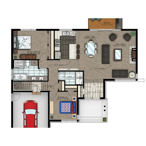 3D First Floor - Pello Modern Ranch Home 148D-0042 - Shop House Plans and More