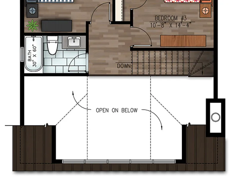 Cabin & Cottage House Plan 3D Second Floor - 148D-0045 - Shop House Plans and More