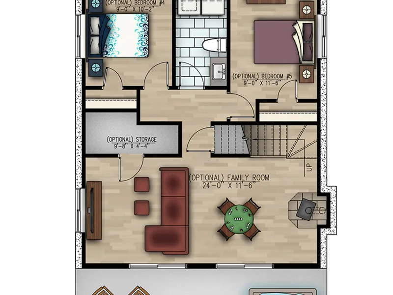 Cabin & Cottage Home Plan Lower Level 3D 148D-0045