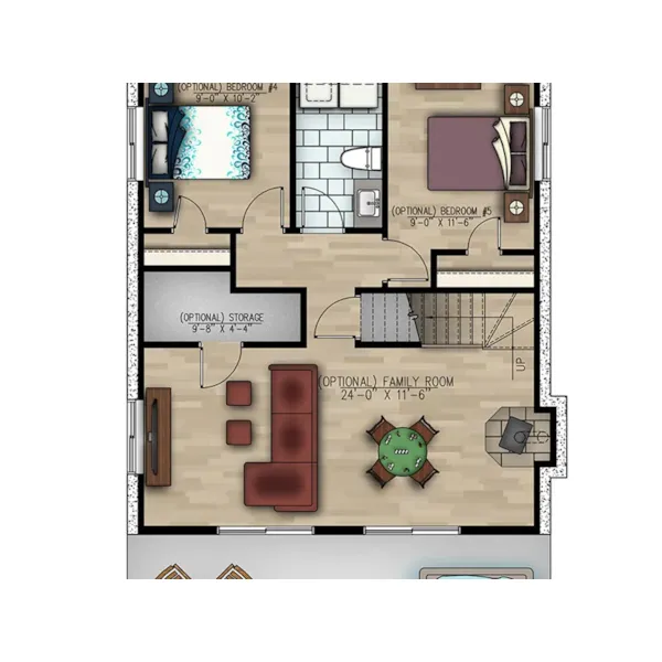 Cabin & Cottage House Plan 3D Lower Level - Kramer Lake Vacation Home 148D-0045 - Shop House Plans and More