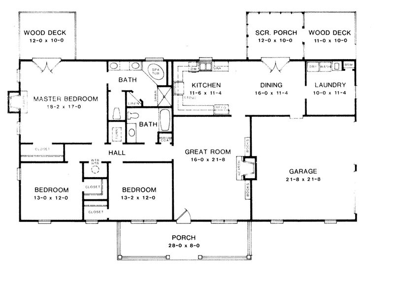 Country House Plan First Floor - Hockman Country Ranch Home 153D-0002 - Search House Plans and More