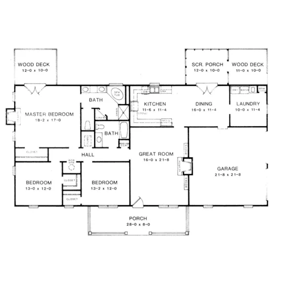 Traditional House Plan First Floor - Hockman Country Ranch Home 153D-0002 - Search House Plans and More