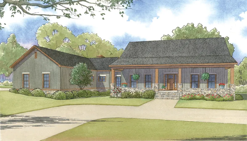 Ranch House Plan Front of Home - Summer Breeze Craftsman Home 155D-0004 - Shop House Plans and More