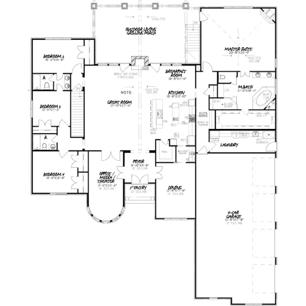 European House Plan First Floor - Croft European Ranch Home 155D-0008 - Search House Plans and More