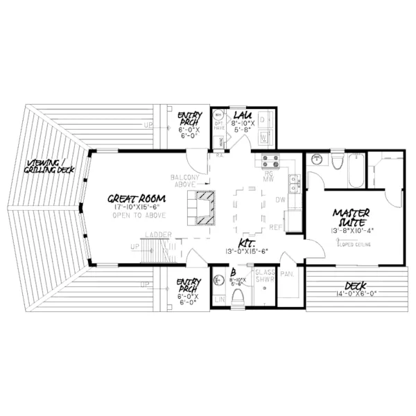 Mountain House Plan First Floor - Scenic Retreat Vacation Home 155D-0012 - Shop House Plans and More