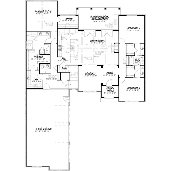 Country French House Plan First Floor - Huntcliff Cottage Ranch Home 155D-0013 - Search House Plans and More