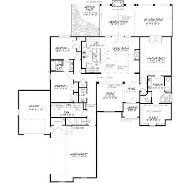 Ranch House Plan First Floor - Augustine Place Ranch Home 155D-0015 - Search House Plans and More