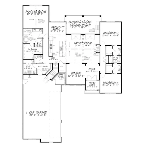 Ranch House Plan First Floor - Saddler Manor European Home 155D-0017 - Shop House Plans and More