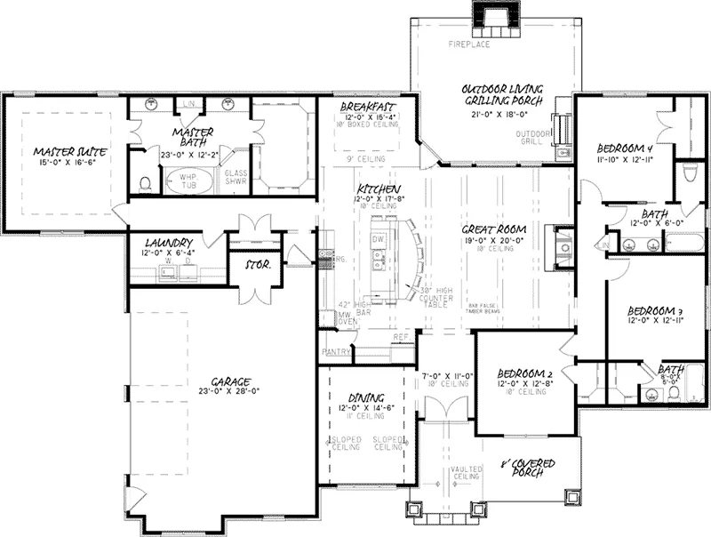 Ranch House Plan First Floor - Ozark Creek Rustic Ranch Home 155D-0025 - Shop House Plans and More