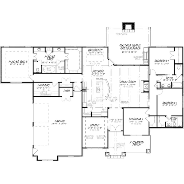 Ranch House Plan First Floor - Ozark Creek Rustic Ranch Home 155D-0025 - Shop House Plans and More