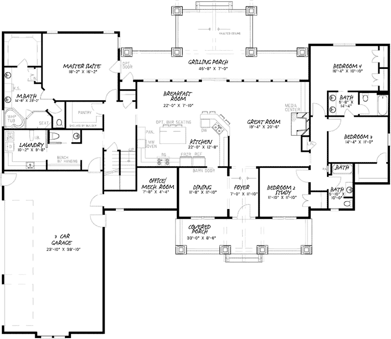 Rustic House Plan First Floor - Osage View Ranch Home 155D-0026 - Shop House Plans and More