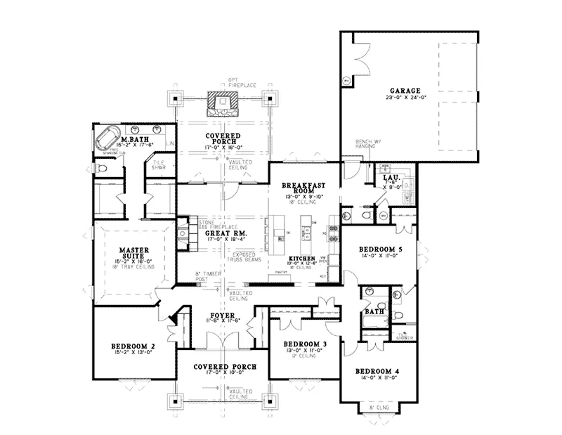 Lake House Plan First Floor - Mayer Mill Craftsman Home 155D-0027 - Shop House Plans and More