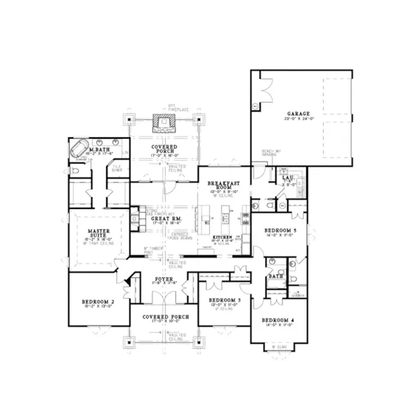 Southern House Plan First Floor - Mayer Mill Craftsman Home 155D-0027 - Shop House Plans and More