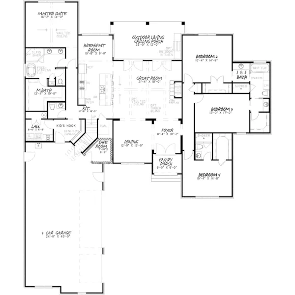 Country French House Plan First Floor - Lovell Country French Home 155D-0028 - Shop House Plans and More