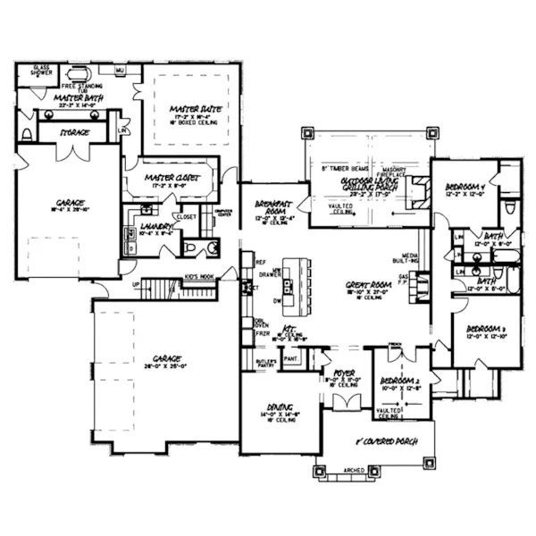 Country House Plan First Floor - Windbriar Rustic Home 155D-0029 - Shop House Plans and More