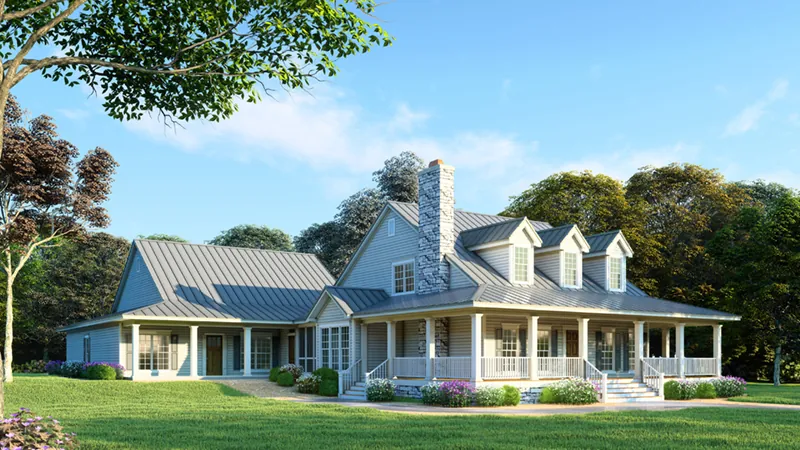 Farmhouse Plan Front of Home - Lewis Spring Country Home 155D-0031 - Shop House Plans and More