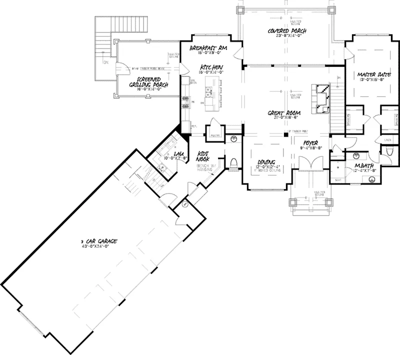 Traditional House Plan First Floor - Seidel Rustic Craftsman Home 155D-0032 - Shop House Plans and More