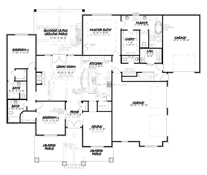 Rustic House Plan First Floor - Mossman Craftsman Home 155D-0040 - Shop House Plans and More