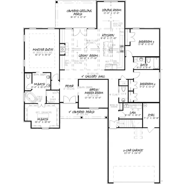 European House Plan First Floor - Hines Hollow Ranch Home 155D-0047 - Search House Plans and More