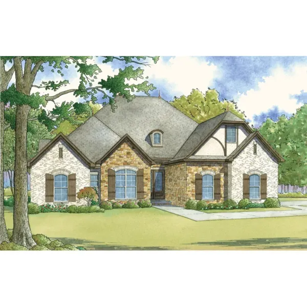 European House Plan Front Image - Dyson Falls Tudor Ranch Home 155D-0048 - Search House Plans and More