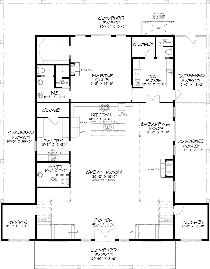 Arts & Crafts House Plan First Floor - Collin Farm Country Home 155D-0052 - Search House Plans and More