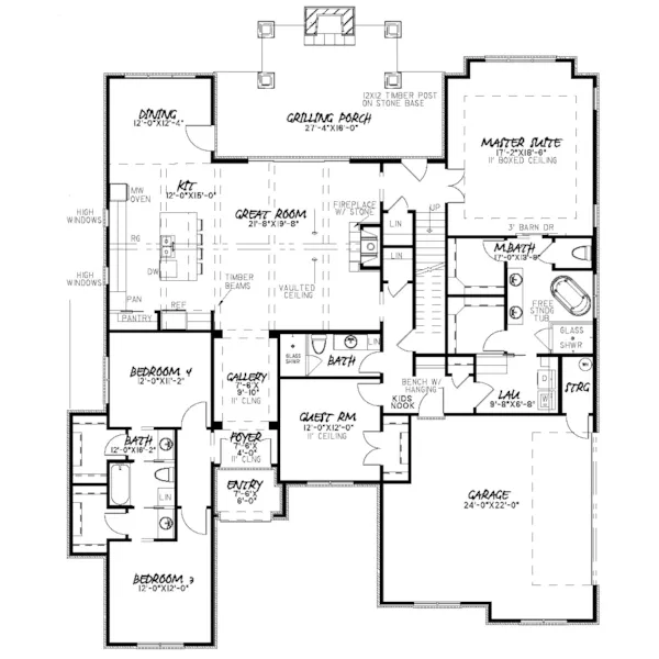 Country French House Plan First Floor - Devereaux Way Ranch Home 155D-0056 - Search House Plans and More