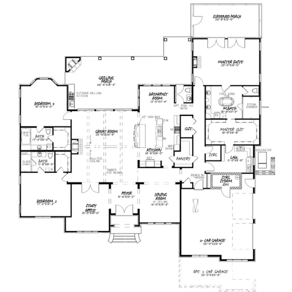 Rustic House Plan First Floor - Leming Traditional Ranch Home 155D-0059 - Shop House Plans and More