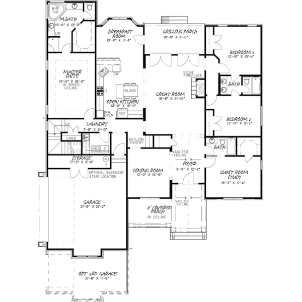 Ranch House Plan First Floor - Trotter Traditional Home 155D-0071 - Shop House Plans and More