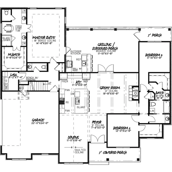 Country French House Plan First Floor - Ripley Hill Ranch Home 155D-0073 - Shop House Plans and More