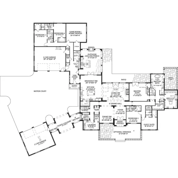 Ranch House Plan First Floor - Korina Place Luxury Home 155D-0081 - Search House Plans and More