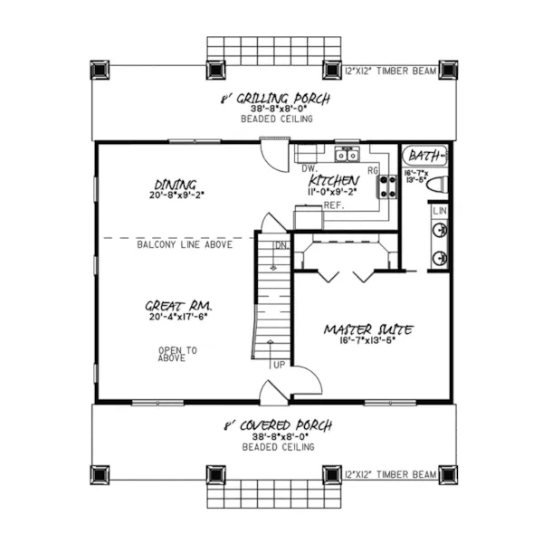 Arts & Crafts House Plan First Floor - Kline Hollow Farmhouse 155D-0096 - Search House Plans and More