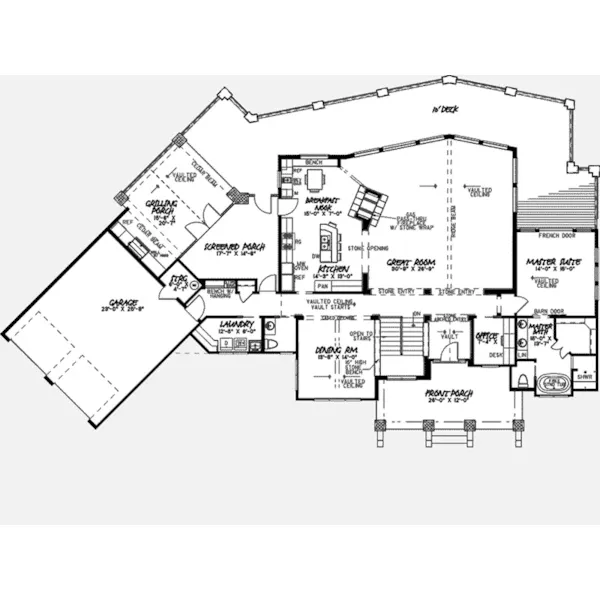 Shingle House Plan First Floor - Briscoe Rustic Modern Home 155D-0097 - Search House Plans and More